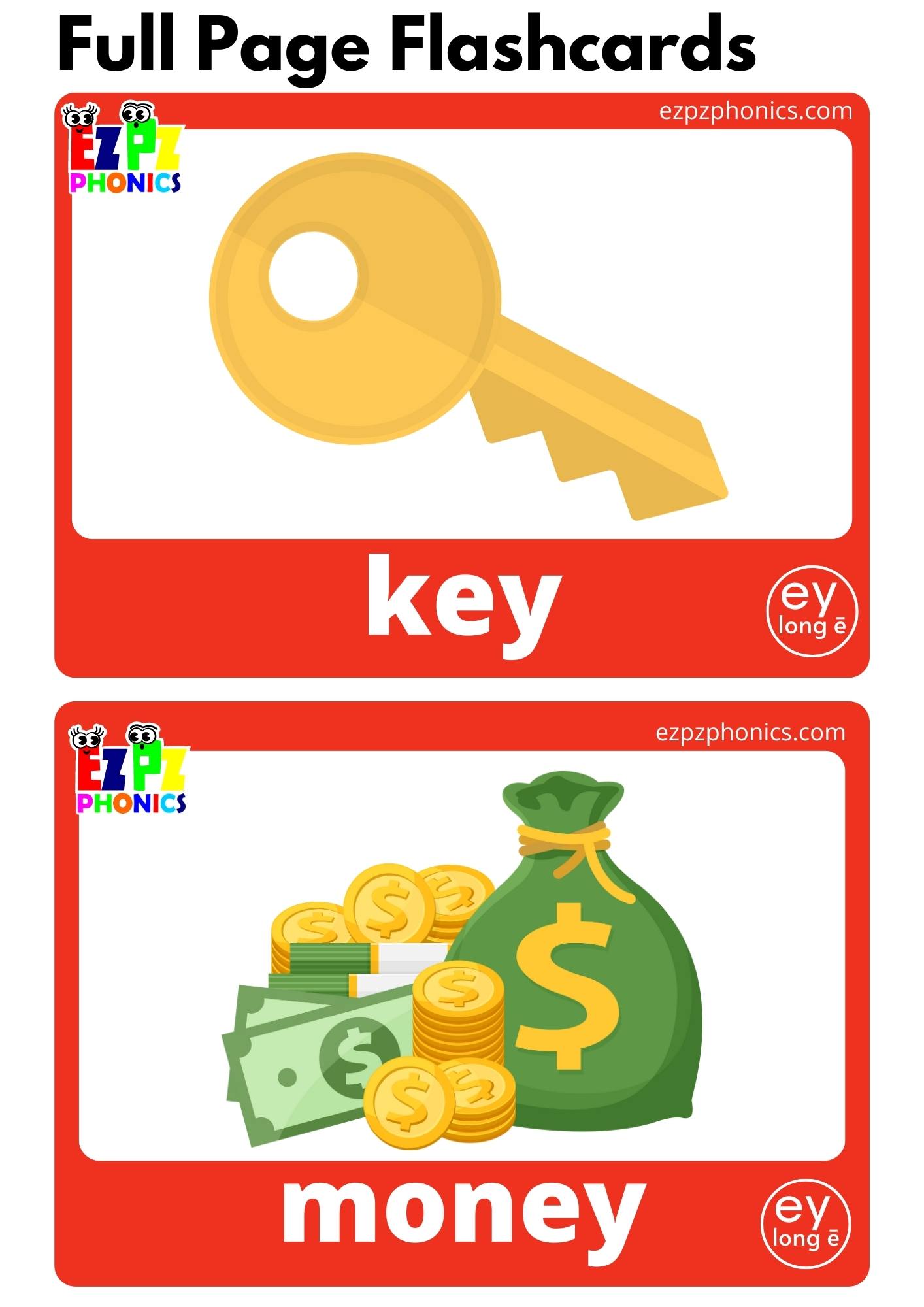 ey Words List Long E Vowel Sounds Flashcards with Images and Words Free Printable PDF Download or View Online for Teaching Phonics to Kindergarten and ESL Students
